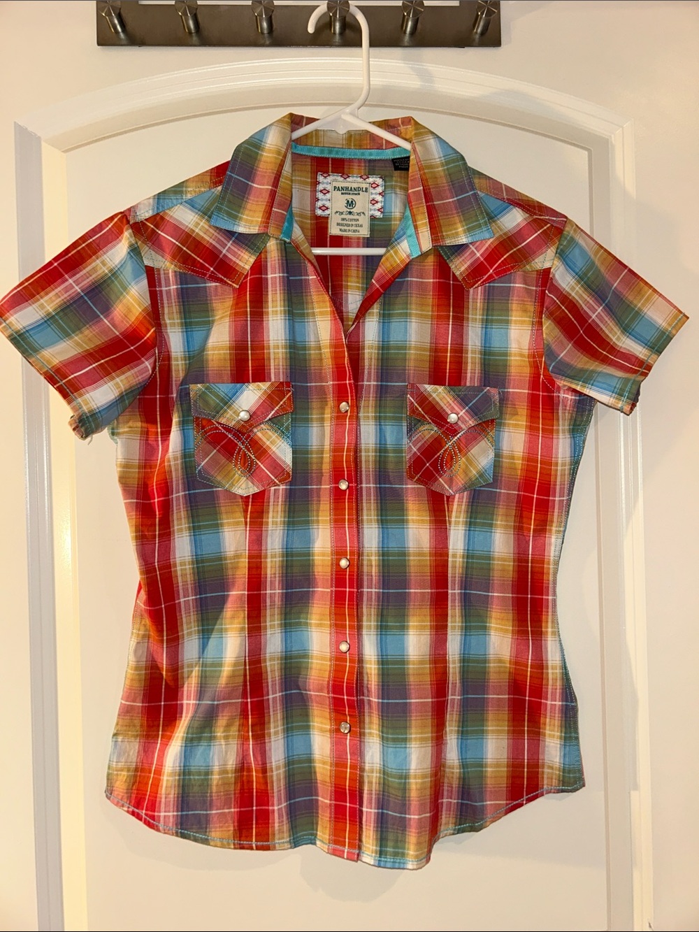 Panhandle Women’s Rough Stock Red Multi Plaid Short-Sleeve Button-Down.NWOT